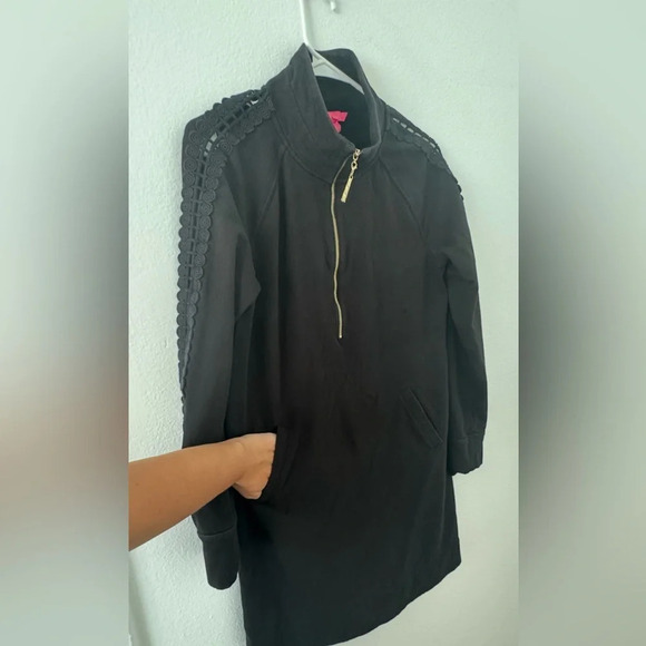 Lilly Pulitzer Skipper Popover Dress Lace Long Sleeves Onyx Size Medium Half Zip - Picture 3 of 12